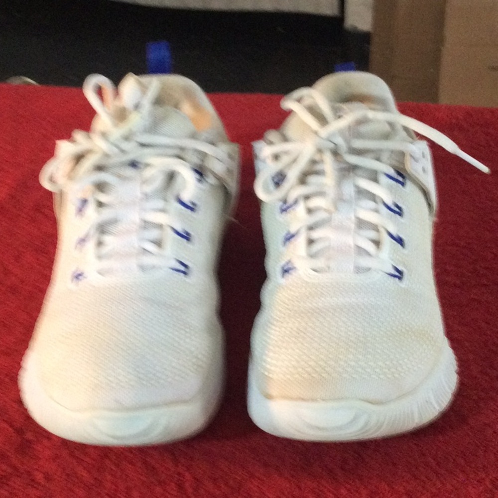 Light Cream Athletic Sneakers with Blue Accents